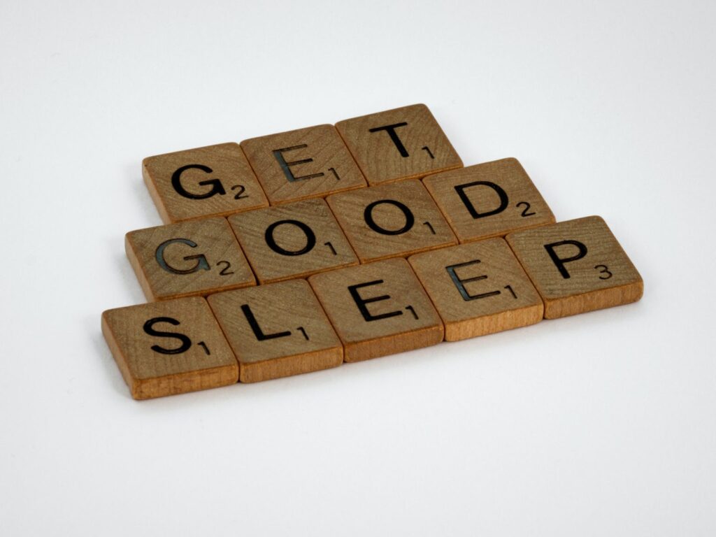 Letters made of wood that spell 'Get good sleep'